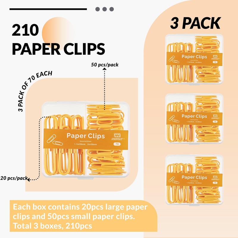 NEEWAY Colorful Paper Clips Assorted Sizes, Small and Large Paper Clips, 210 Count, 3 Pack of 70 (Orange) - Image 3